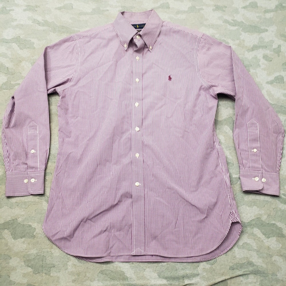 Ralph Lauren Shirt Men 16 32/33 Purple Gingham Plaid Slim Fit Long Sleeve Button
